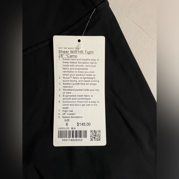 NWT Lululemon Sheer Will High Rise Tights Legging 28” Black Camo Sheer Size 6 - Picture 9 of 9